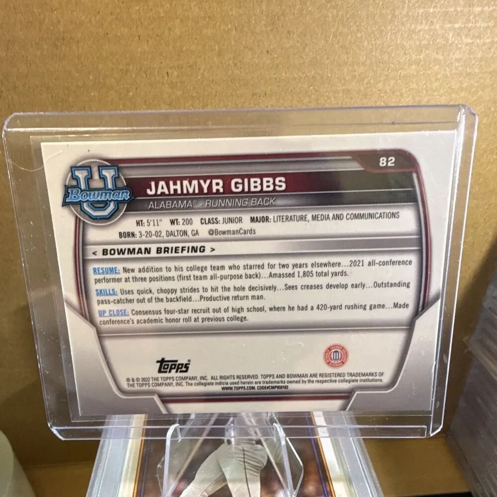 Topps 2022 Bowman Univ Chrome Jahmyr Gibbs #82 1st Bowman Pink RC